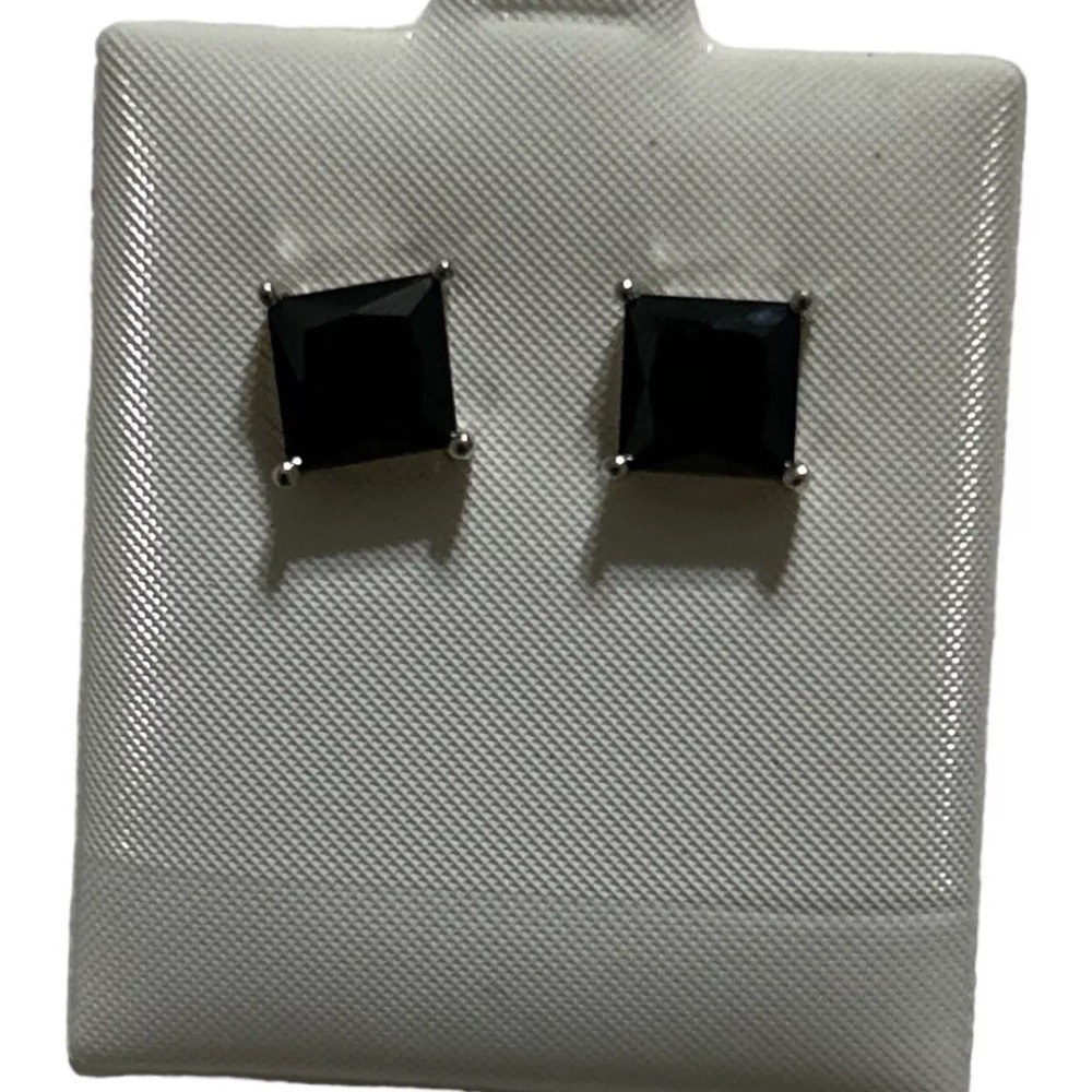 925 Sterling Silver Black Cubic Zirconia Stud Earrings Square 7 MM Mew